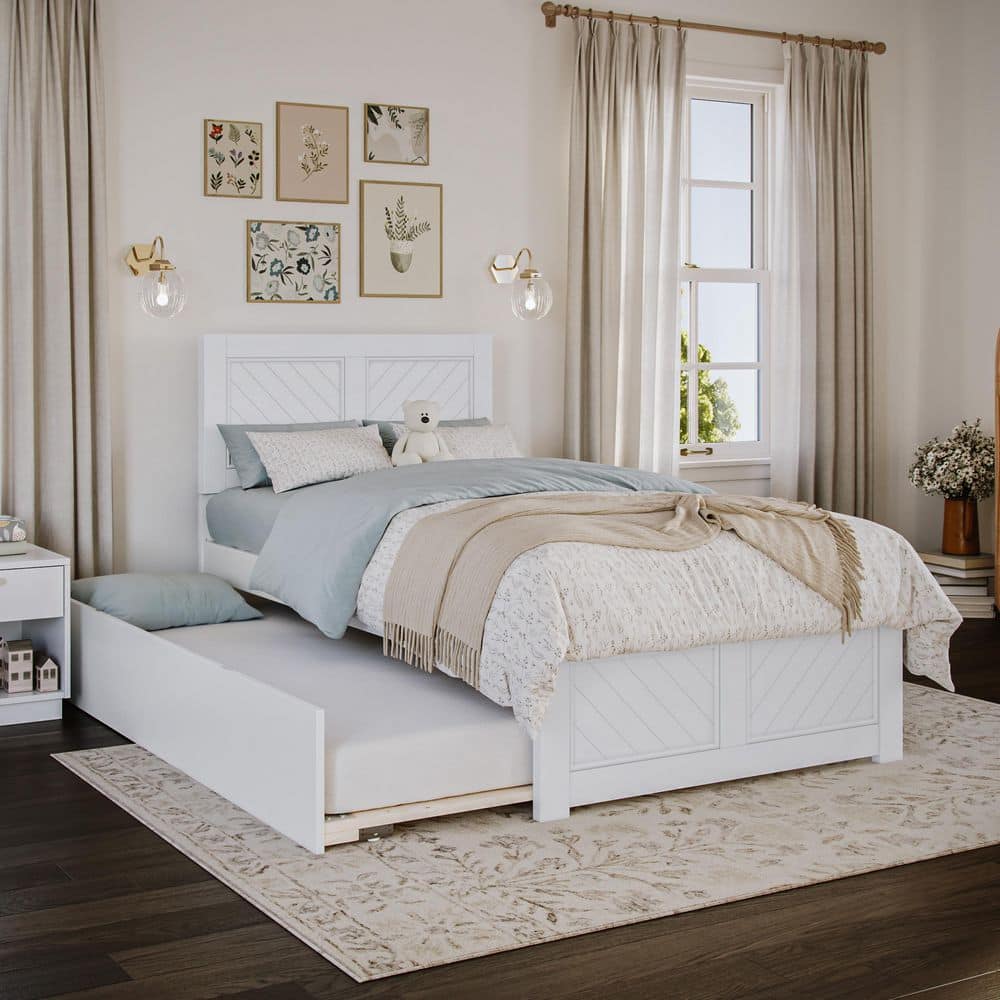 Canyon White Solid Wood Twin Platform Bed with Matching Footboard and Twin Trundle price history on PriceWatchPro