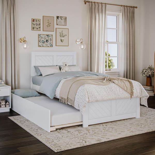 Canyon White Solid Wood Twin Platform Bed with Matching Footboard and Twin Trundle