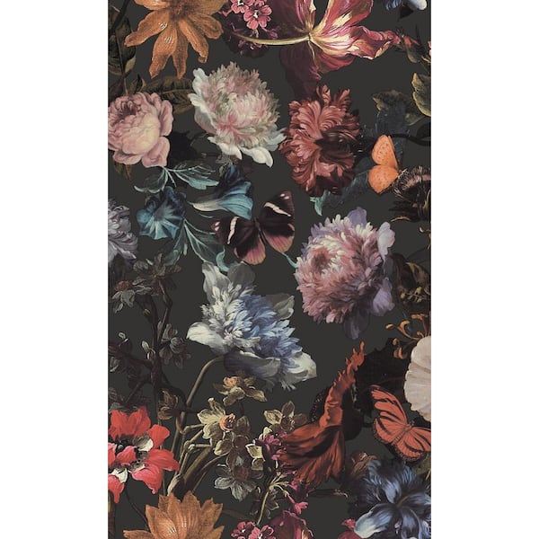 Dark Gray Paradise Flowers Print Non Woven Non-Pasted Textured Wallpaper 57 sq. ft.