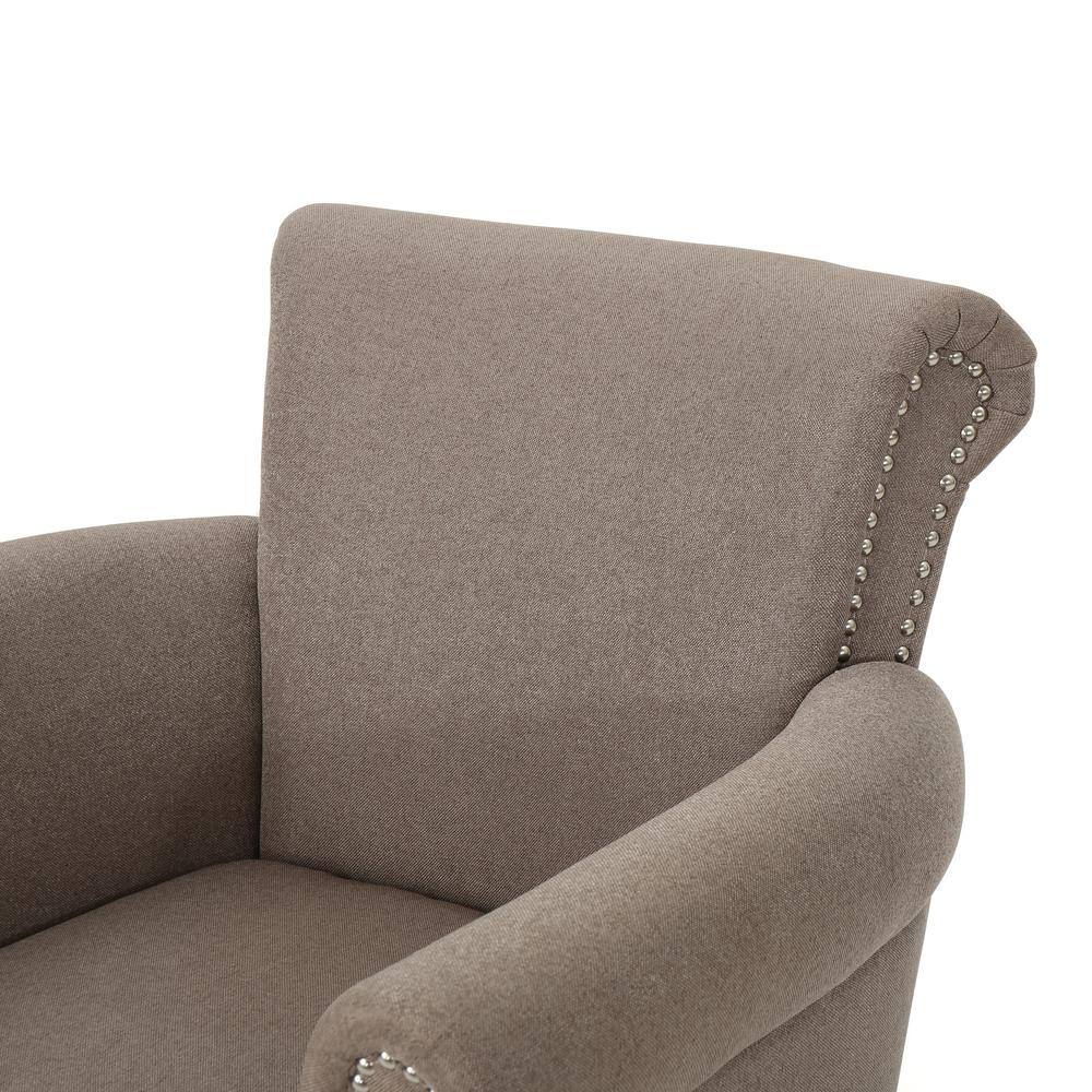 Handcrafted Light Coffee Fabric Club Chair with Studded Detail