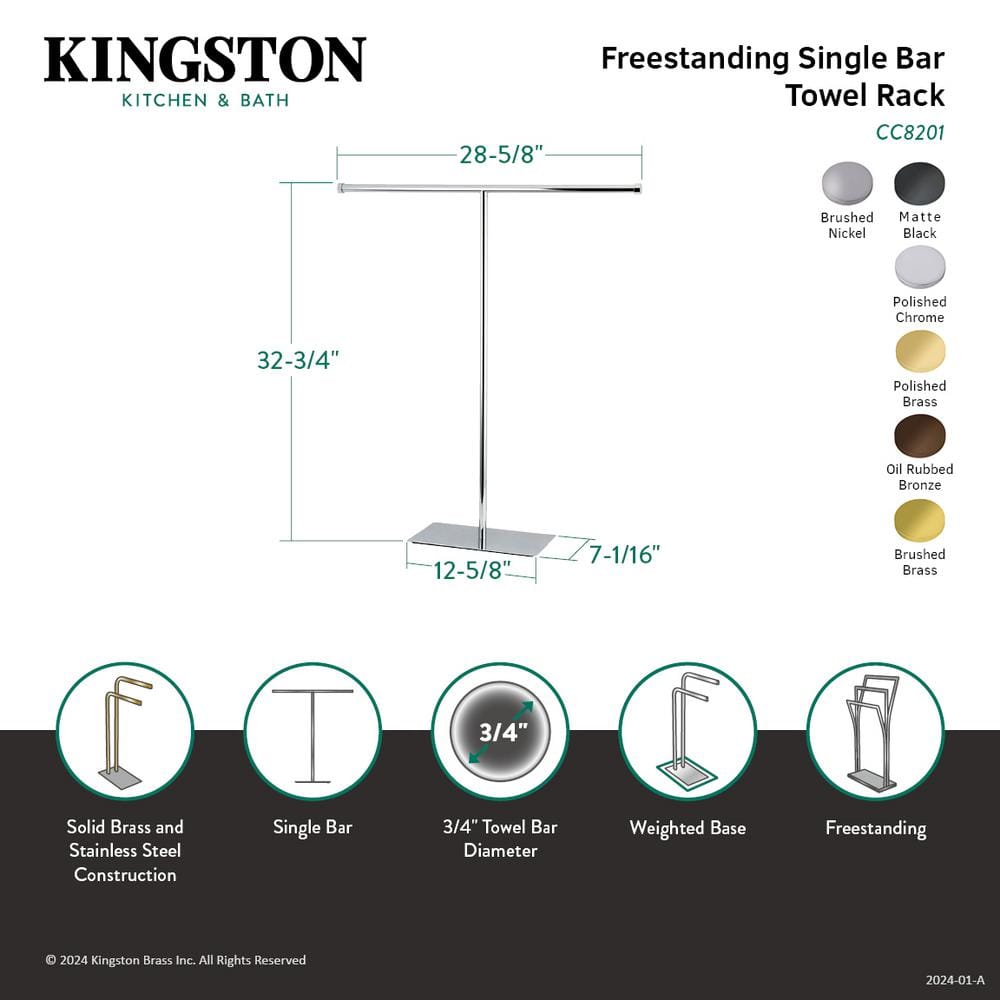 Matte Black Brass and Steel Freestanding T-Shape Towel Rack