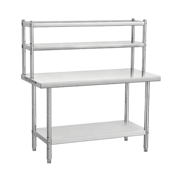 Stainless Steel Work Table with Overshelves, Adjustable Under Shelf, Shelf Combo for Kitchen, Workshop, Restaurant