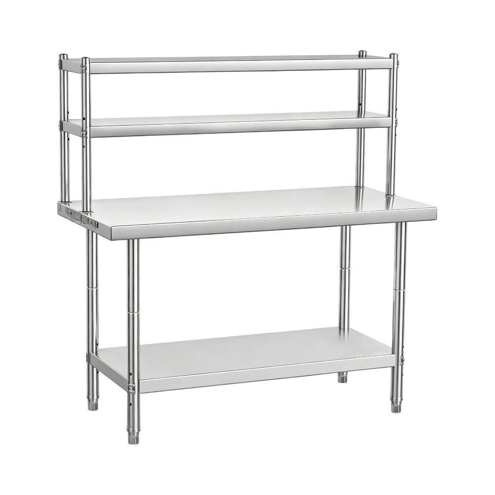 Work Shelf Stainless Steel Work Table with Overshelves, Adjustable Under Shelf ...