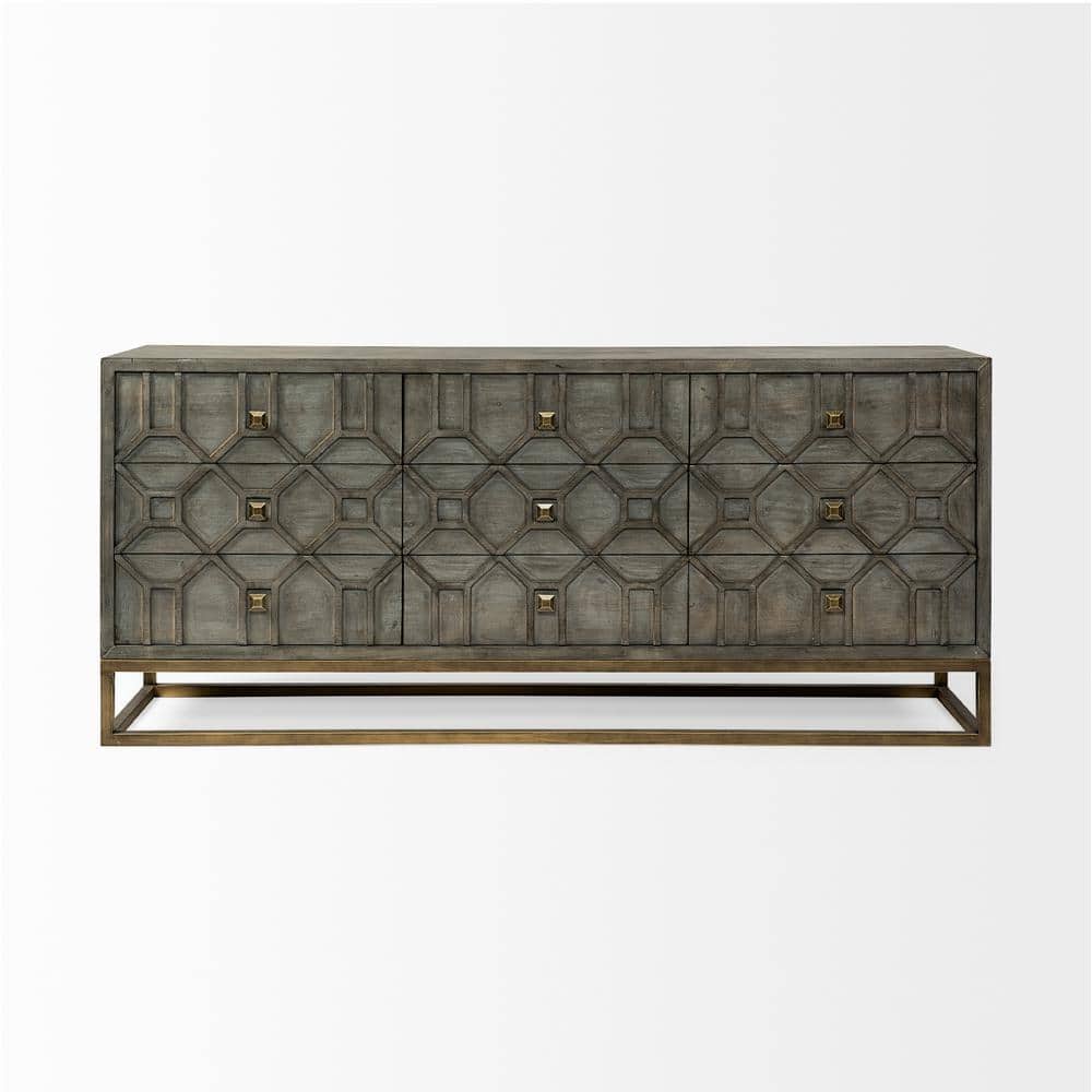 Dezi 70'' Natural Wood Farmhouse Sideboard with Brass Accents