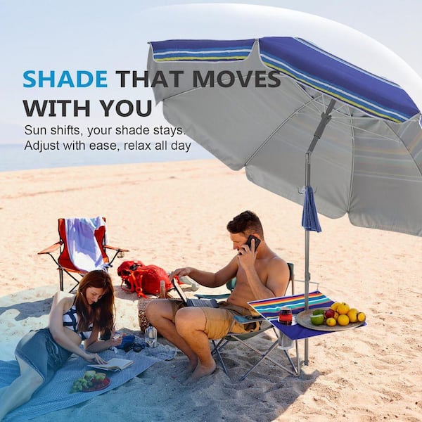 PASAMIC 7 ft. Metal Tilt Beach Umbrella with Sand Anchor and Carry