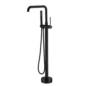Modern Floor Mount Single-Handle Freestanding Tub Faucet with Hand Shower and Water Supply Hoses in. Oil Rubbed Bronze