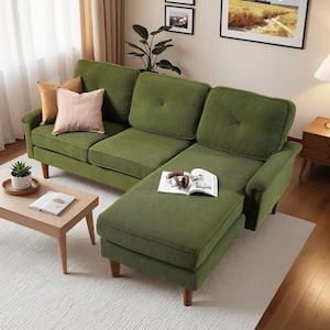 Zephyr 87 in. Straight Arm 2-Piece Corduroy Modern L-shape Modular Sectional Sofa in Green with Right Chaise