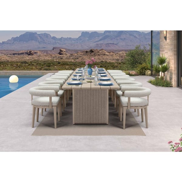 13-Piece Luxury Modern Aluminum Large Rectangle Outdoor Dining Set with Olefin Cushion, Champagne