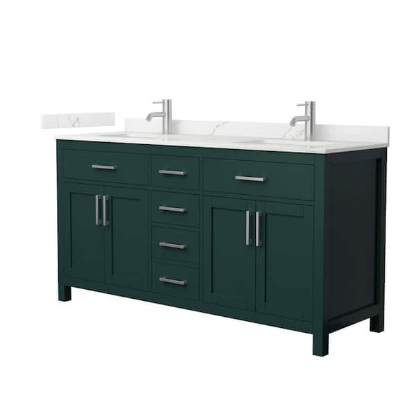 Wyndham Collection Beckett 66 in. Double Freestanding Green Bath Vanity with Giotto Quartz Top (Assembled)