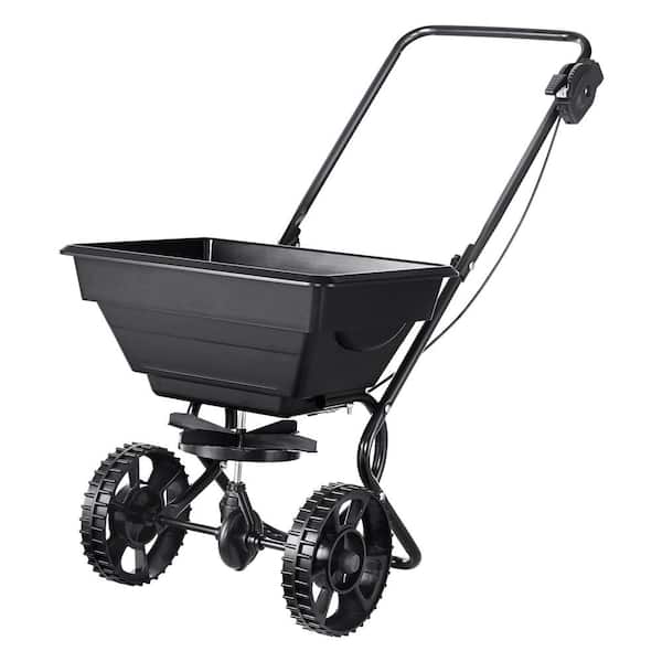 SKYSHALO Garden Seeder Salt Spreader 25 lbs. Walk-Behind Turf Spreader with 8 in. Wheels Steel Push Fertilizer Spreader
