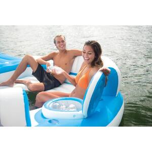 Blue 7-Person Inflatable Vinyl Island Pool Lake Raft Lounger for Adults (2-Pack)