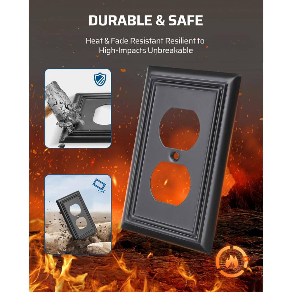 Black Metal Duplex Outlet Wall Plates, 4-Pack