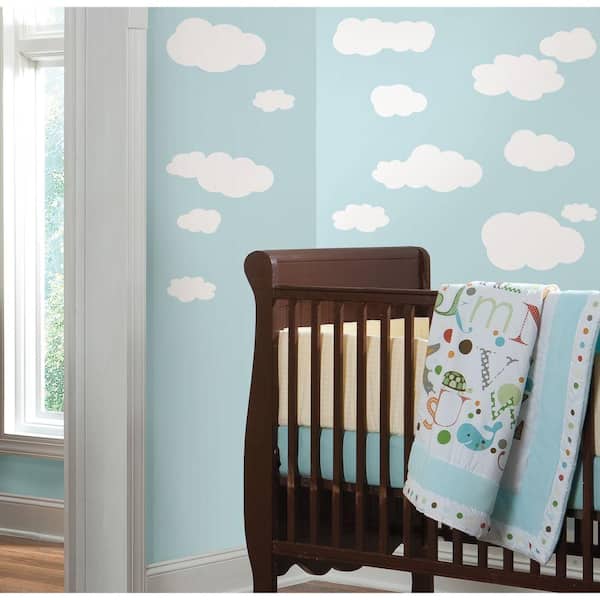 RoomMates 10 in. x 18 in. Clouds (White Bkgnd) 19-Piece Peel and Stick Wall Decals