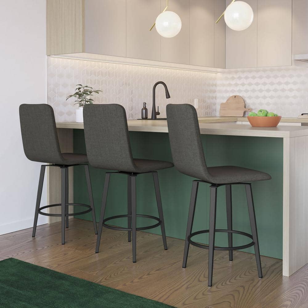 Watson 26" Charcoal Grey Polyester Swivel Counter Stool with Black Metal Frame