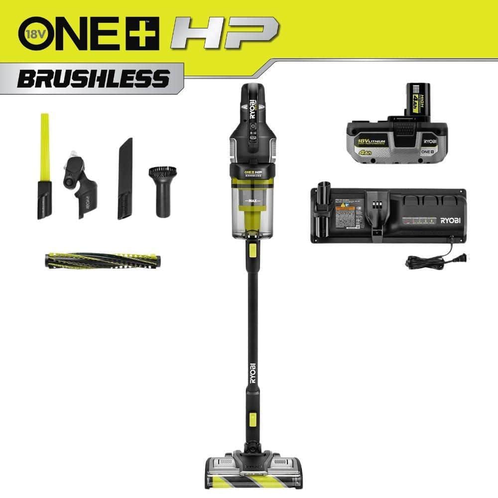 RYOBI ONE+ HP 18V Brushless Cordless Advanced WHISPER Series Stick Vacuum Kit with Wrap Defense Roller Bar