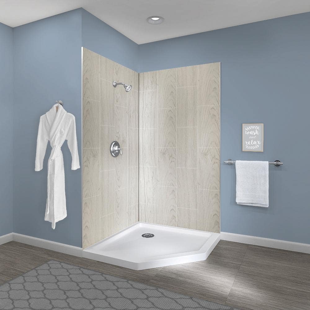 JETCOAT 42 in. x 42 in. x 78 in. Shower Kit in Driftwood with 42 in. x 42 in. Neo Angle Base in White (5-Piece) price history on PriceWatchPro