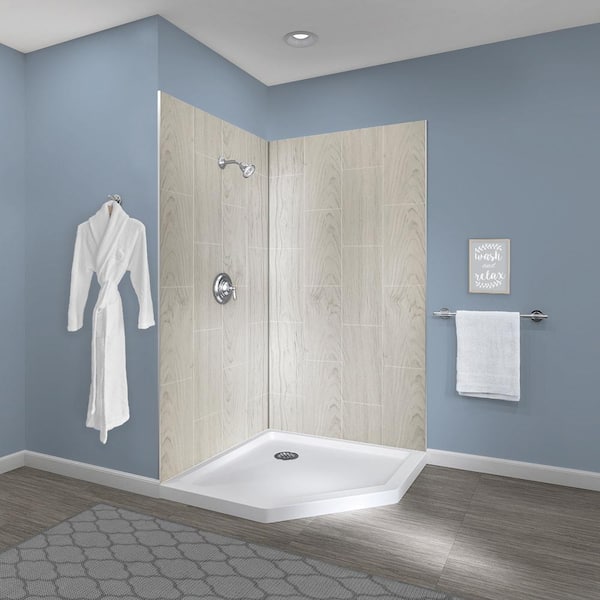 CRAFT + MAIN Jetcoat 42 in. x 42 in. x 78 in. Shower Kit in Driftwood with 42 in. x 42 in. Neo Angle Base in White (5-Piece)