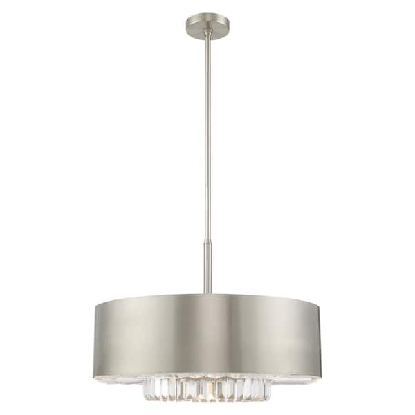 AVIANCE LIGHTING Bonnacroft 6-Light Brushed Nickel Pendant with Solid Brass Shade