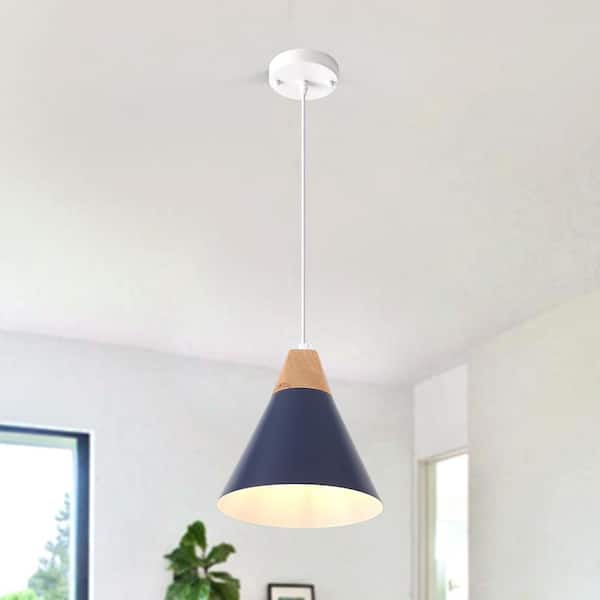 LWYTJO 1-Light Blue Industrial Pendant Light with Conical Shade for Kitchen Island, No Bulbs Included