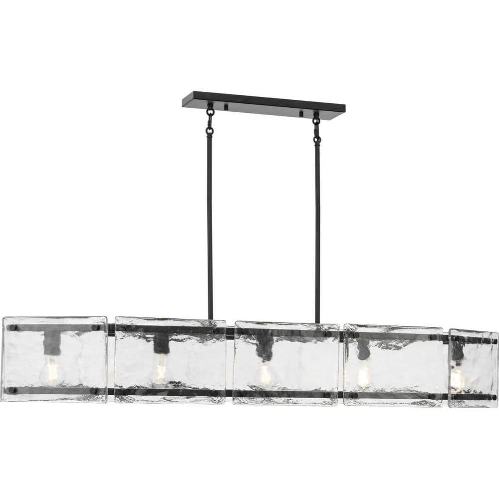 Rivera Matte Black 5-Light Linear Glass Chandelier