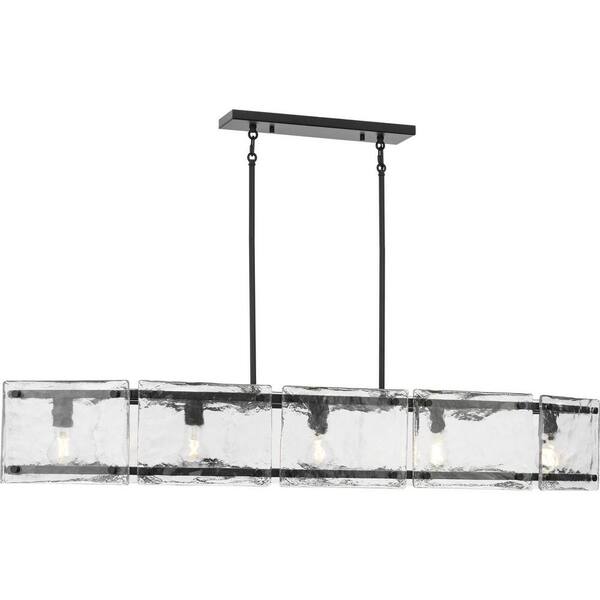 Progress Lighting Rivera 60-Watt 5-Light Matte Black Island Light with Textured Glass Shades