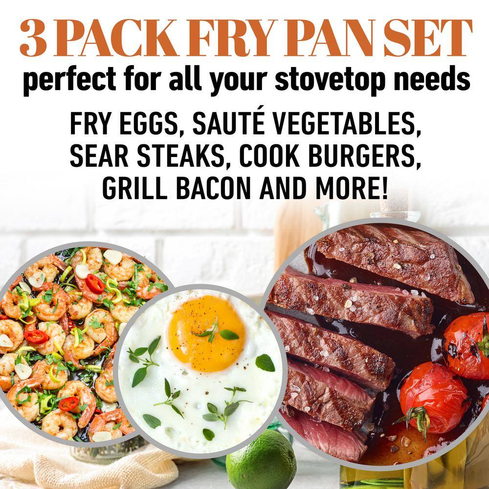 Gotham Steel Copper Nonstick Ceramic Coated Fry Pan Set - 8'', 10'' and 12''