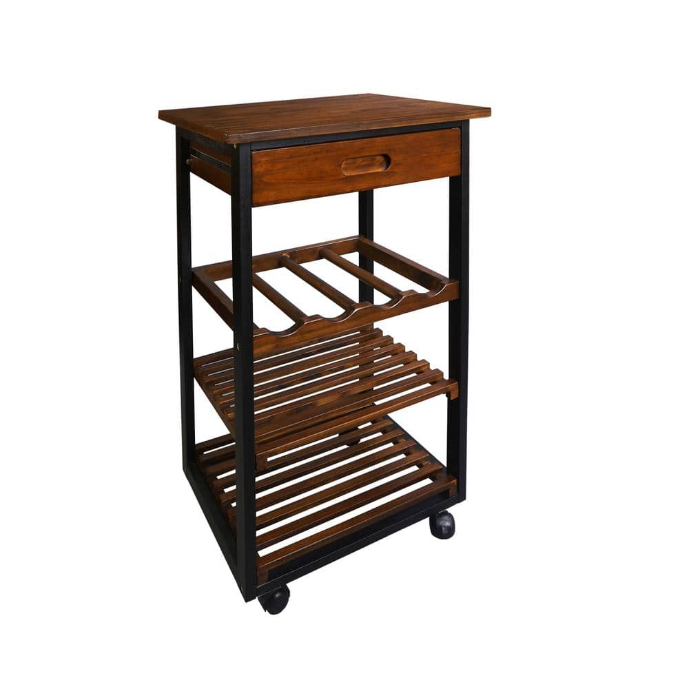 19 in.W Two Tone Solid Wood Kitchen Cart with Wine Rack and Drawer - thumbnail 10