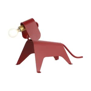 Rover 10 in. Modern Industrial Iron Canine LED Kids' Lamp, Red