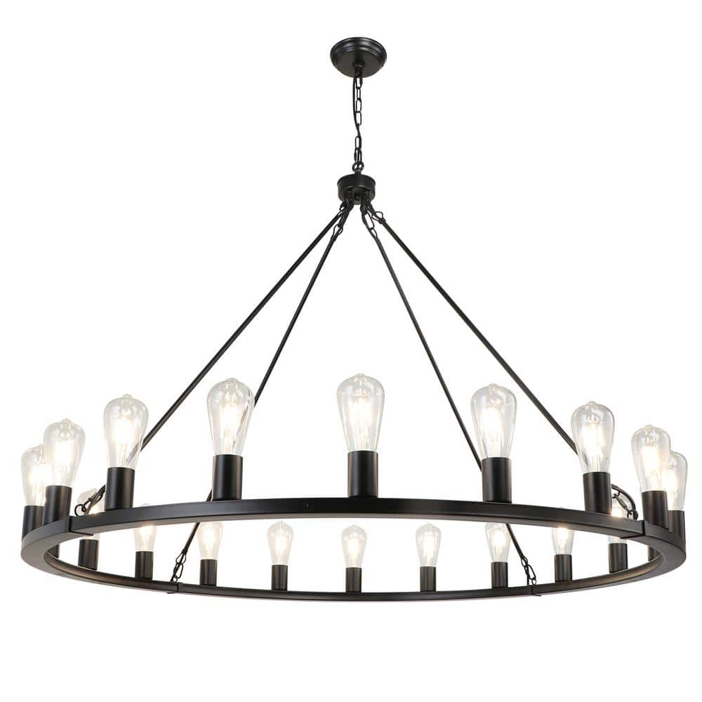 20-Light Black Framhouse Industrial Rustic Wagon Wheel Chandelier for Livin