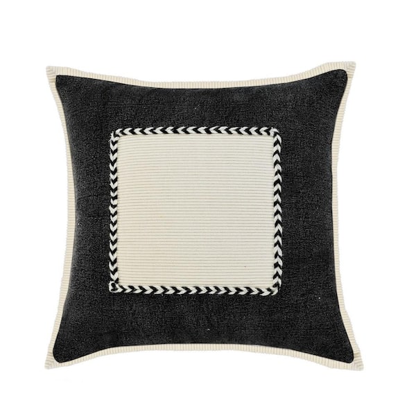 Unbranded Riviera Black/Cream Framed Textured Poly-fill 20 in. x 20 in. Throw Pillow