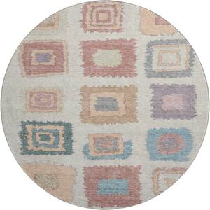 Mayfield Premium Machine Washable Abstract AMF2014 Peach 8 ft. x 8 ft. Round Rug