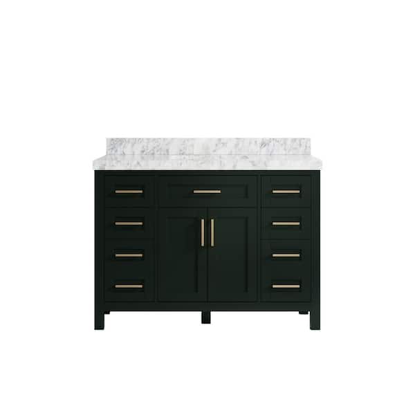 Willow Collections 48 in. W x 22 in. D x 36 in. H Bath Vanity in Dark Forest Green with 2 in. Carrara Marble Top
