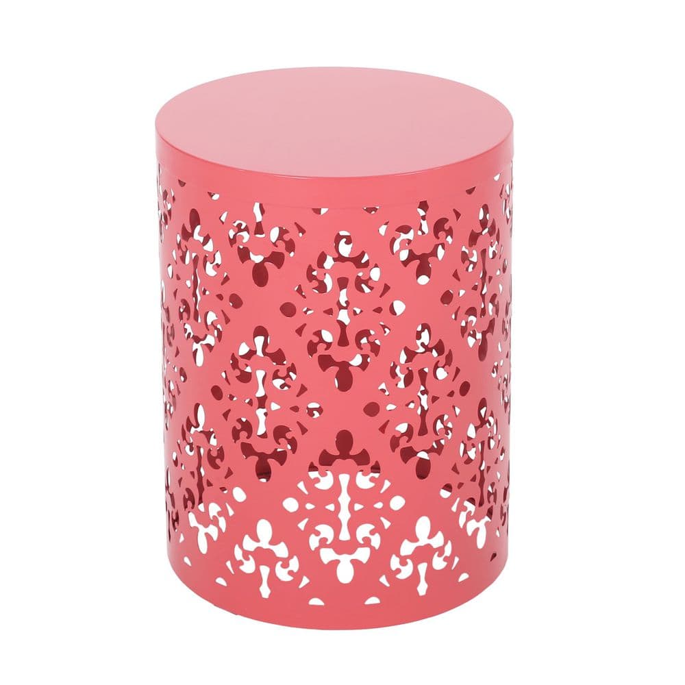 Outdoor Metal End Table with Floral Pattern and Cylindrical Structure, Pink price history on PriceWatchPro