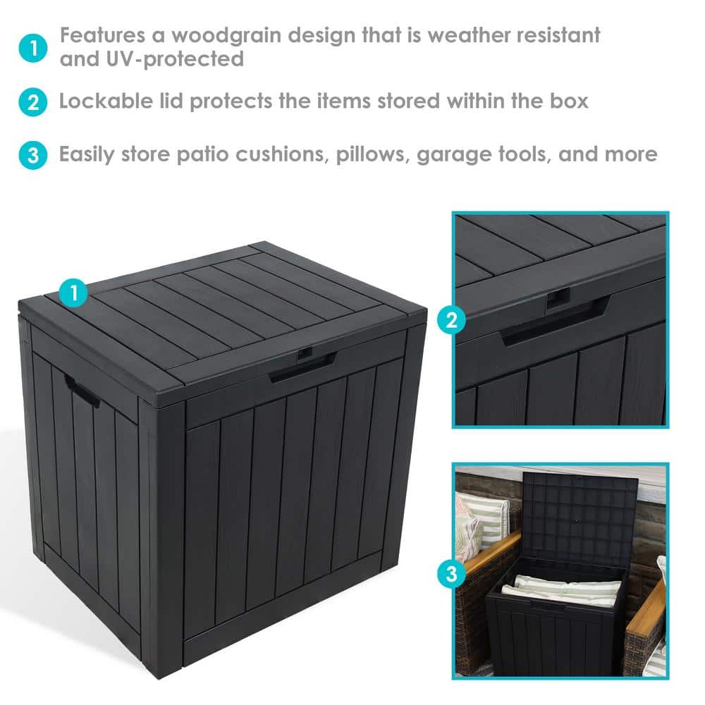 Phantom Gray Lockable Resin Deck Box with Faux Wood Design