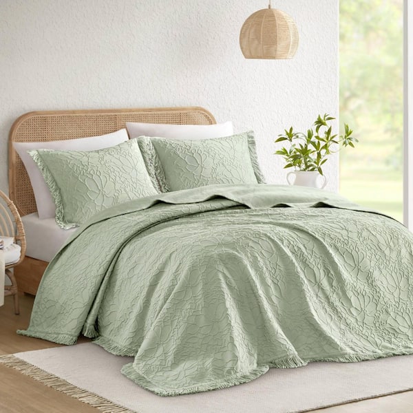 Esme 3-Piece Sage Polyester King Quilt Set