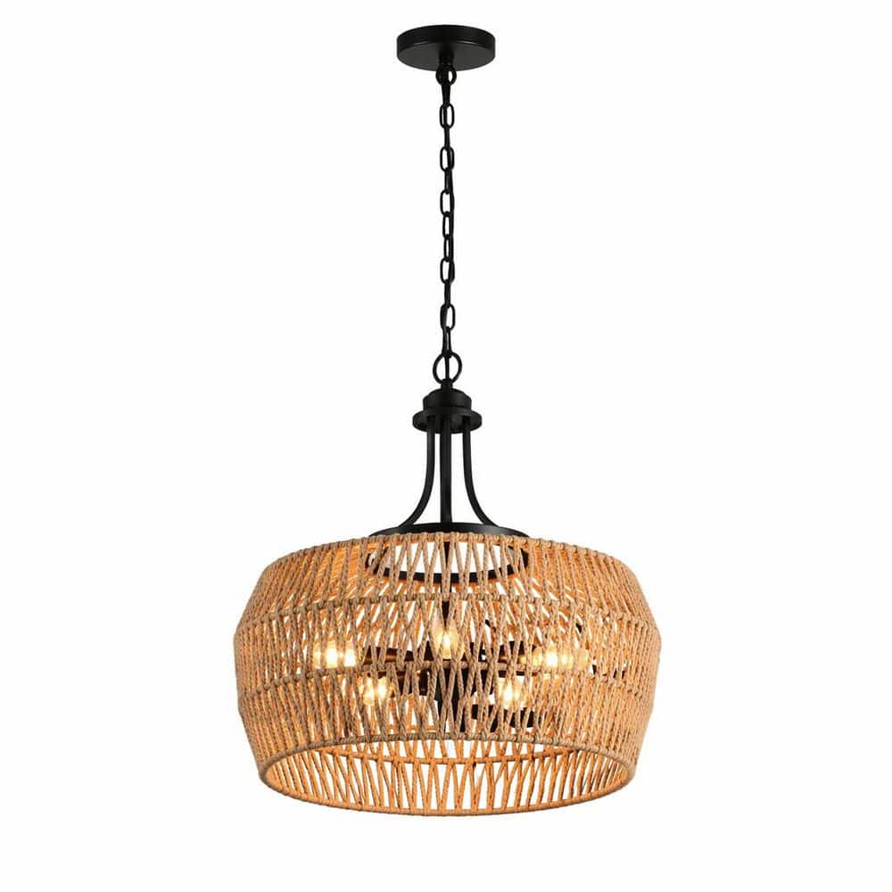 6 Light Black Bohemian Hemp Rope Chandelier with Hand-Woven Jute Shade Adjustable Pendant Light for Kitchen Island price history on PriceWatchPro