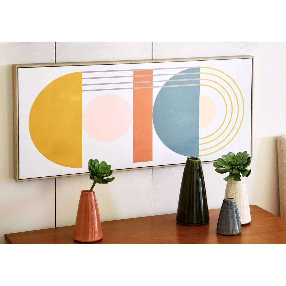 Modern Multicolor Abstract Canvas with Blonde Frame