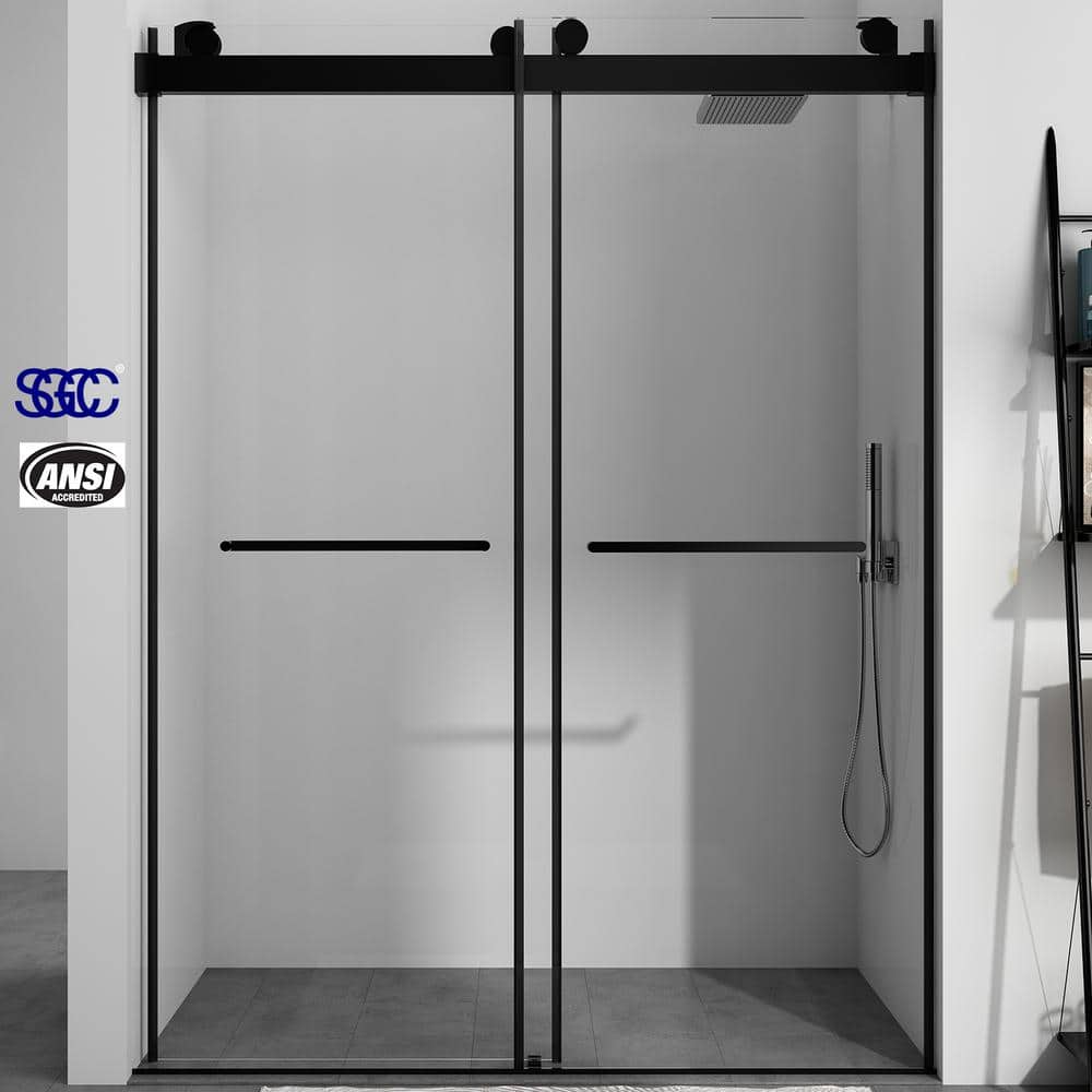 HT-1 55-60w*76h Matte Black Double Sliding Frameless Shower Door