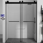 58 in. to 60 in. W x 76 in. H Sliding Frameless Shower Door in Matte Black with Clear Glass