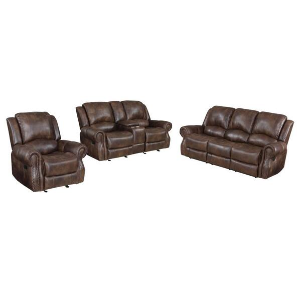 Steve Silver Navarro 3-piece Faux Leather in Saddle Brown Motion Living Room Set