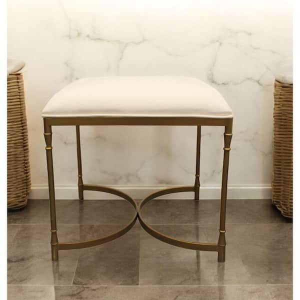 HomeRoots Ivory Fabric Square Ottoman