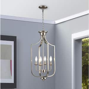 Hillcrest 13.75 in. 4-Light Brushed Nickel Pendant Light Fixture with Metal Shade