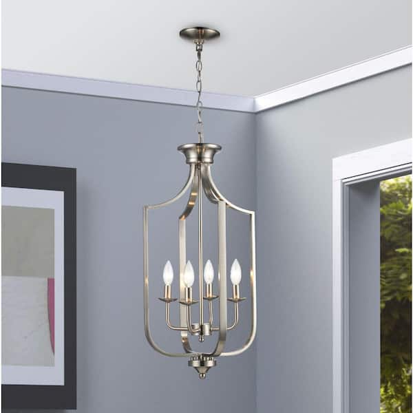 Hillcrest 13.75 in. 4-Light Brushed Nickel Pendant Light Fixture with Metal Shade