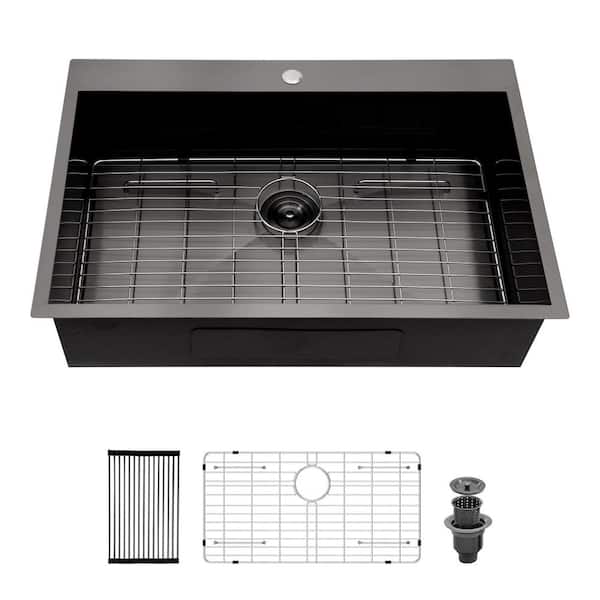 30 in. L x 22 in. W Drop-In Single Bowl 18-Gauge Stainless Steel Kitchen Sink in Gunmetal Black