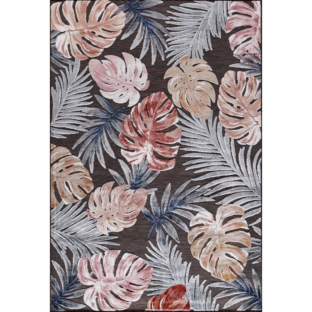 Bloom Outdoor Rug CAMILSON Bloom Brown 6 ft. x 9 ft. Leaf Tropical Botanical Indoor ...