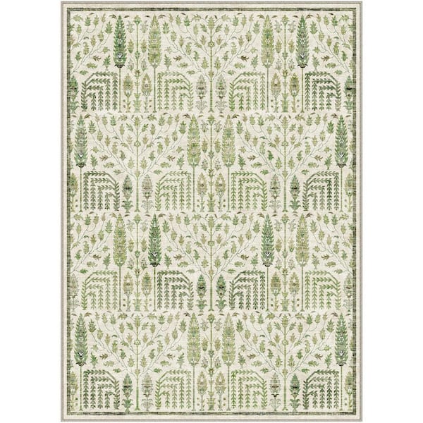 4 Seasons Light Green 9 ft. x 12 ft. Vintage Plant Area Rug