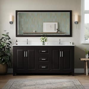 Daria 72in.x22in. Double Vanity in Dark Espresso w/ Cultured Marble Vanity Top in Light Vein Carrara w/ Basin and Mirror