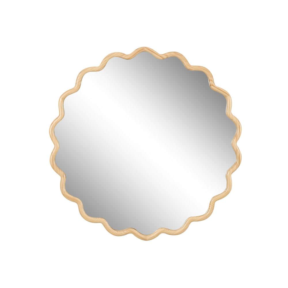 36 in. W x 36 in. H Brown Modern Wavy Solid Wood Wall Mirror