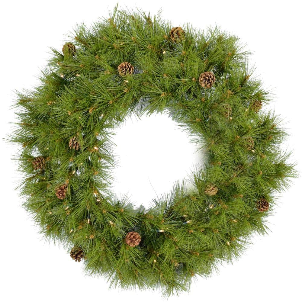 48 in. Eastern Pine Artificial Holiday Wreath with Clear Battery-Operated L