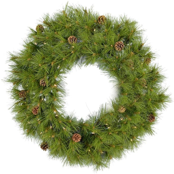 Fraser Hill Farm 48 in. Eastern Pine Artificial Holiday Wreath with Clear Battery-Operated LED String Lights